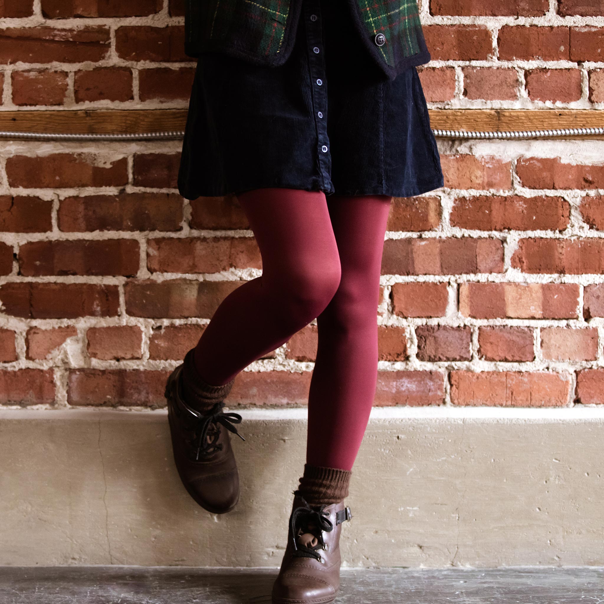 Josephine recycled polyamide burgundy opaque tights by Miss Lala