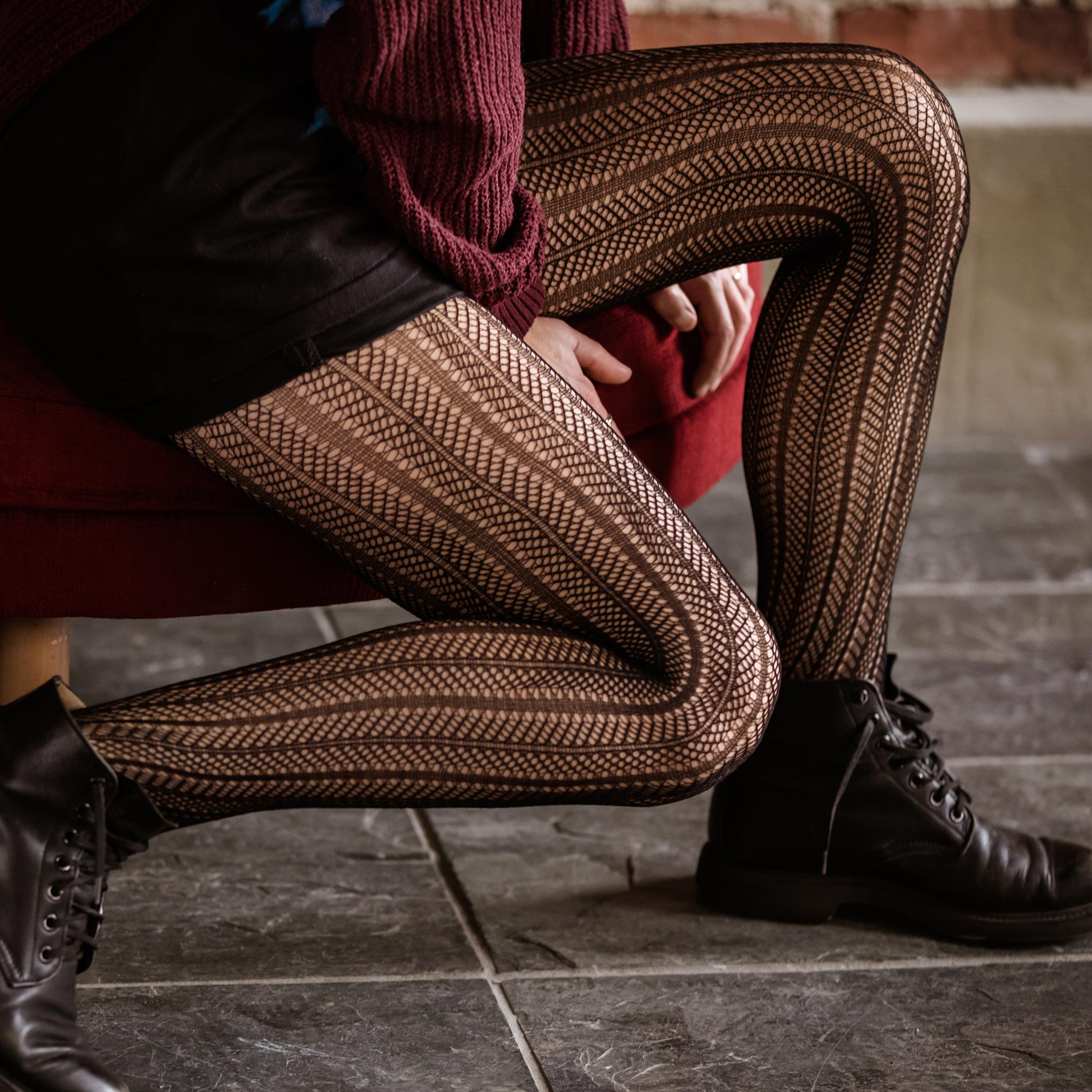 Brown Pattered Fishnet Tights