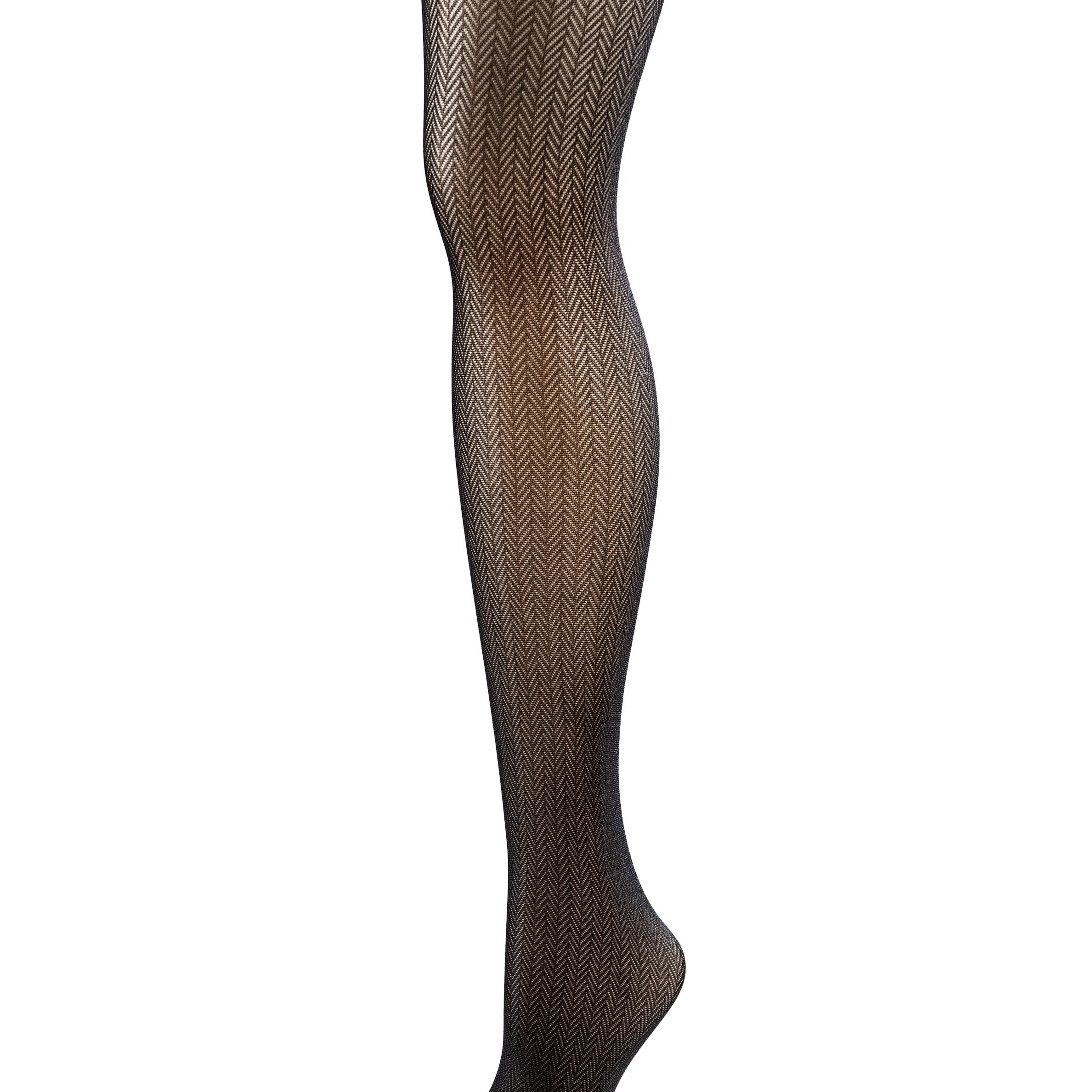 Diane recycled polyamide black tights with herringbone pattern by Miss Lala