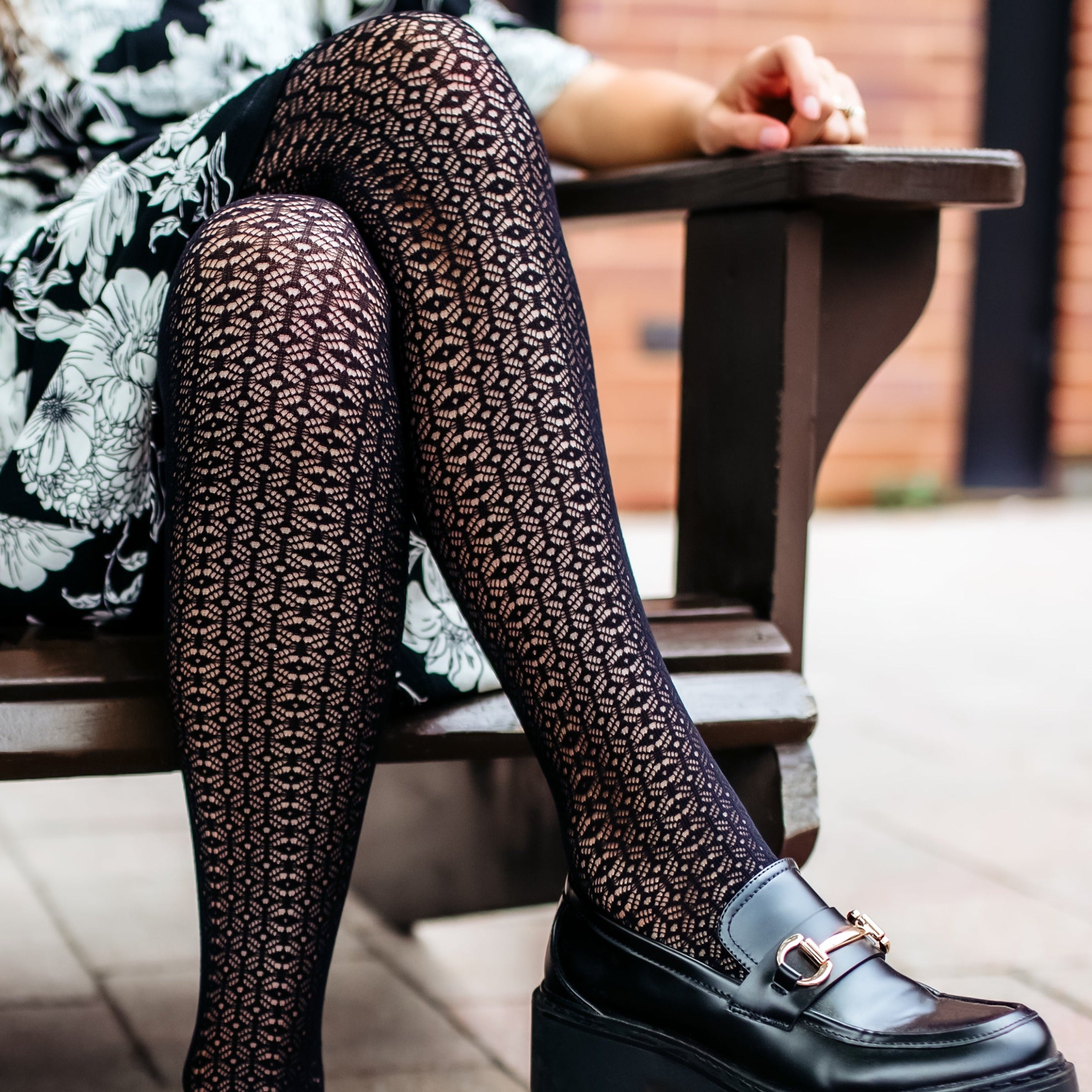 Monica black recycled polyamide argyle fishnet tights